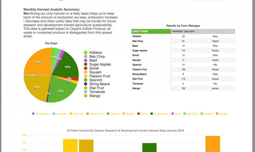 Monthly Harvest Analytic Summery January 2016 St Peters Community Garden